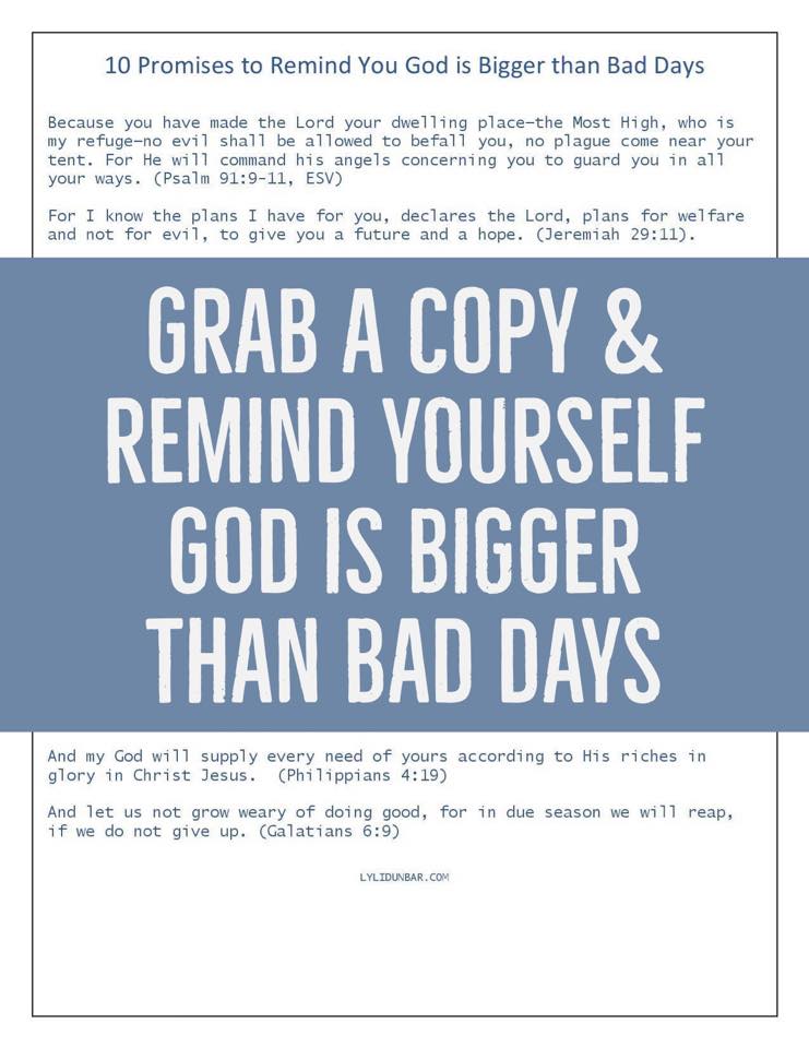 10 Promises to Remind You God is Bigger than Bad Days Printable